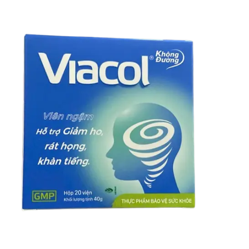 Viacol giảm ho rát họng hộp 5 vỉ x 4 viên ngậm không đường Vietnat