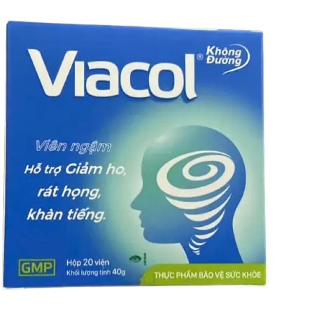 Viacol giảm ho rát họng hộp 5 vỉ x 4 viên ngậm không đường Vietnat